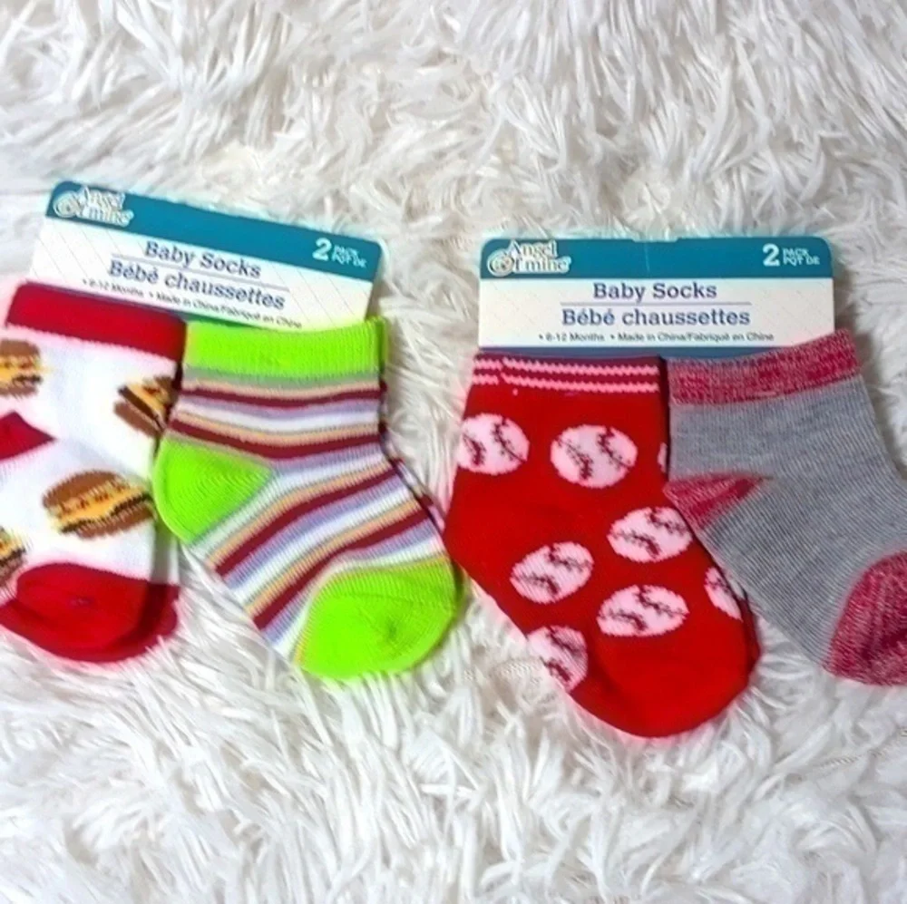 ☄Angel Of Mine Cheeseburgers/Baseballs Baby Socks